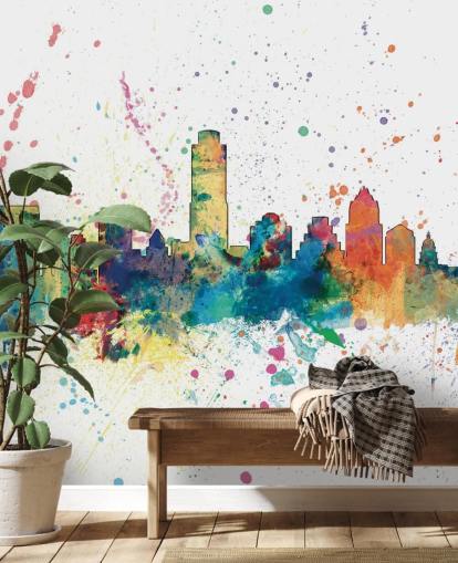 Austin Texas Skyline Wandbild mit Farbspritzer