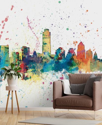Austin Texas Skyline Wandbild mit Farbspritzer