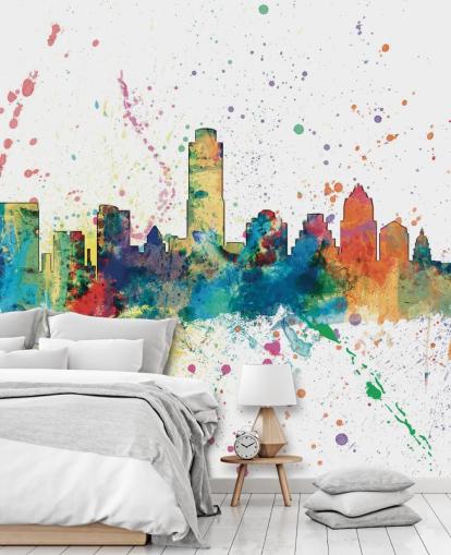 austin texas skyline veggmaleri med malingssprut austin texas skyline veggmaleri med malingssprut
