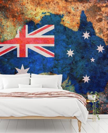 mural de papel pintado con bandera de Australia sobre óxido