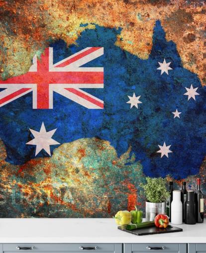 Tapeten-Wandbild mit Australien-Flagge auf Rost