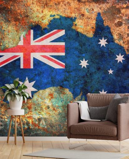 australia flag on rust wallpaper mural