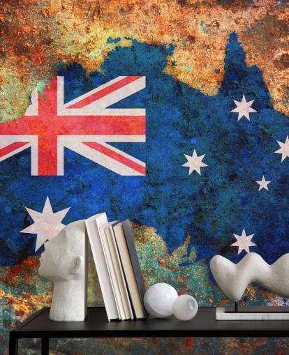 Tapeten-Wandbild mit Australien-Flagge auf Rost Tapeten-Wandbild mit Australien-Flagge auf Rost