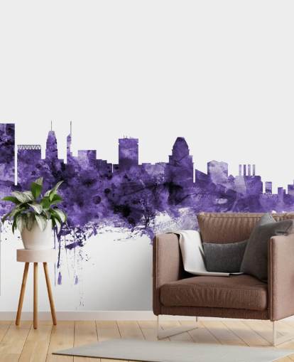 Tapeten-Wandbild „Blaue Skyline“ von Baltimore, Maryland Tapeten-Wandbild „Blaue Skyline“ von Baltimore, Maryland