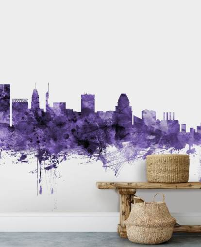 Mural de papel pintado con horizonte azul de Baltimore, Maryland