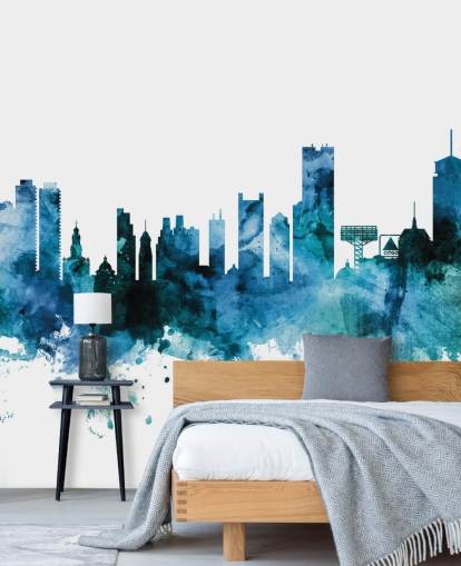 Boston, Massachusetts Blue Skyline Mural Boston, Massachusetts Blue Skyline Mural
