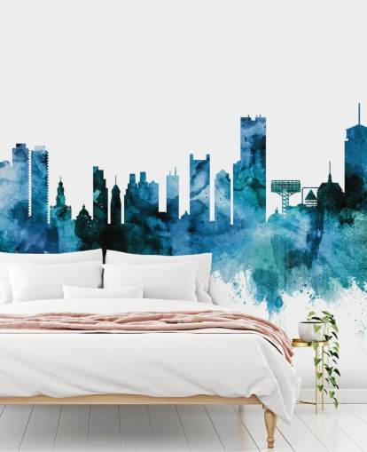 Decorazione murale con skyline blu di Boston, Massachusetts Decorazione murale con skyline blu di Boston, Massachusetts