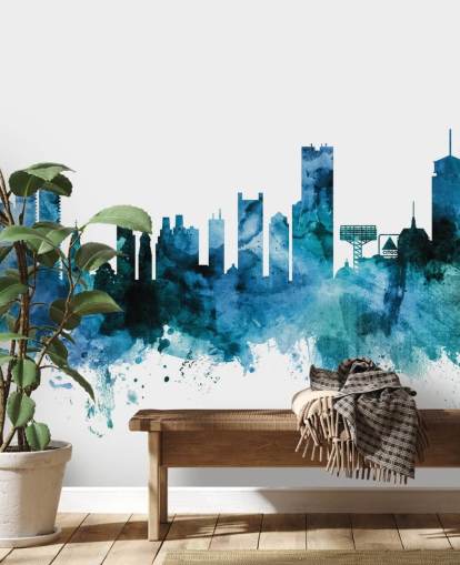 Decorazione murale con skyline blu di Boston, Massachusetts Decorazione murale con skyline blu di Boston, Massachusetts