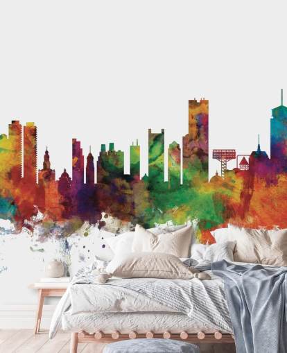 colorful abstract Boston, Massachusetts Skyline Wall Mural colorful abstract Boston, Massachusetts Skyline Wall Mural