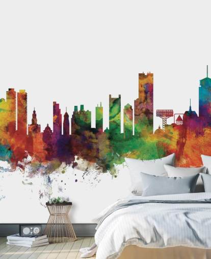 Decorazione murale astratta colorata sullo skyline di Boston, Massachusetts