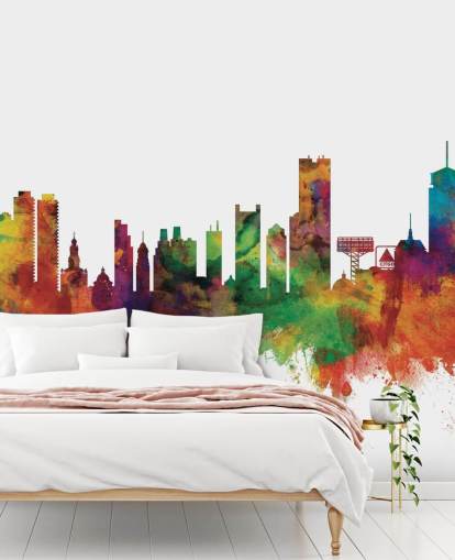 Decorazione murale astratta colorata sullo skyline di Boston, Massachusetts Decorazione murale astratta colorata sullo skyline di Boston, Massachusetts