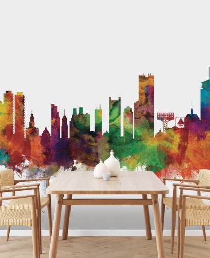 farverigt abstrakt Boston, Massachusetts Skyline vægmaleri farverigt abstrakt Boston, Massachusetts Skyline vægmaleri