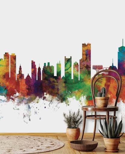 colorful abstract Boston, Massachusetts Skyline Wall Mural colorful abstract Boston, Massachusetts Skyline Wall Mural