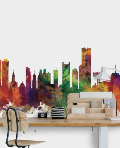 Buntes abstraktes Skyline-Wandbild von Boston, Massachusetts