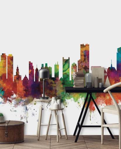 colourful abstract Boston, Massachusetts Skyline Wall Mural