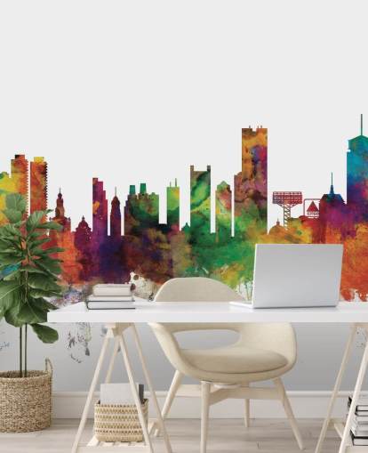 colorful abstract Boston, Massachusetts Skyline Wall Mural