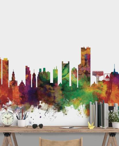 colourful abstract Boston, Massachusetts Skyline Wall Mural