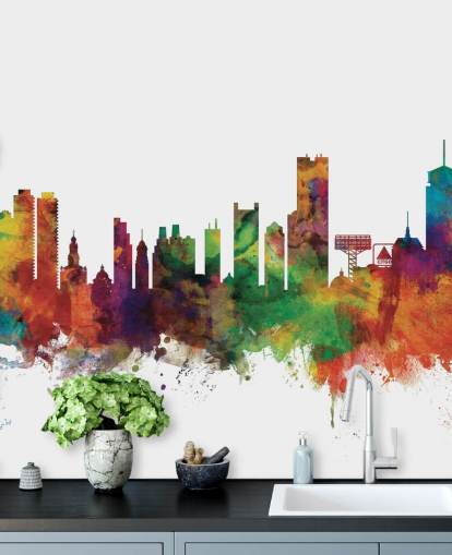 Decorazione murale astratta colorata sullo skyline di Boston, Massachusetts