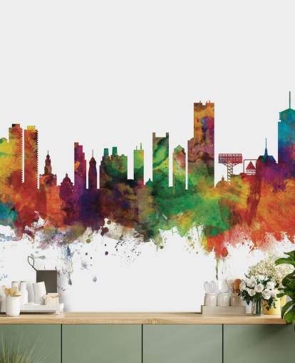 Decorazione murale astratta colorata sullo skyline di Boston, Massachusetts