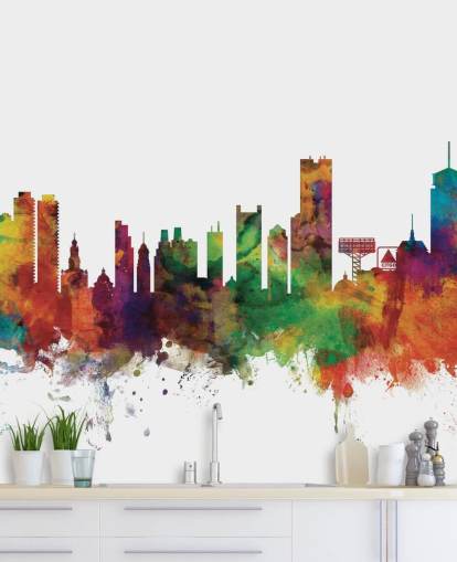 colourful abstract Boston, Massachusetts Skyline Wall Mural