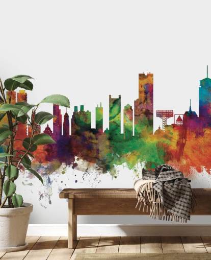 colorful abstract Boston, Massachusetts Skyline Wall Mural colorful abstract Boston, Massachusetts Skyline Wall Mural