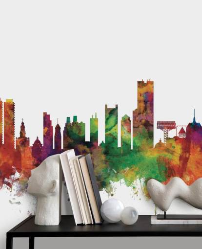 colorful abstract Boston, Massachusetts Skyline Wall Mural colorful abstract Boston, Massachusetts Skyline Wall Mural