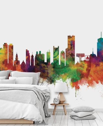 Fotobehang kleurrijke abstracte skyline van Boston, Massachusetts