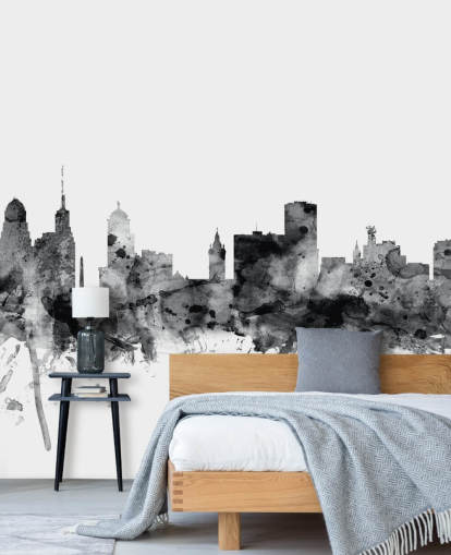 Buffalo, New York Skyline wall mural in black and white