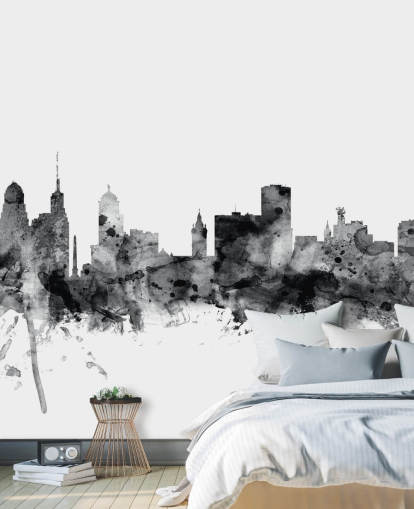 Buffalo, New York Skyline vægmaleri i sort og hvid