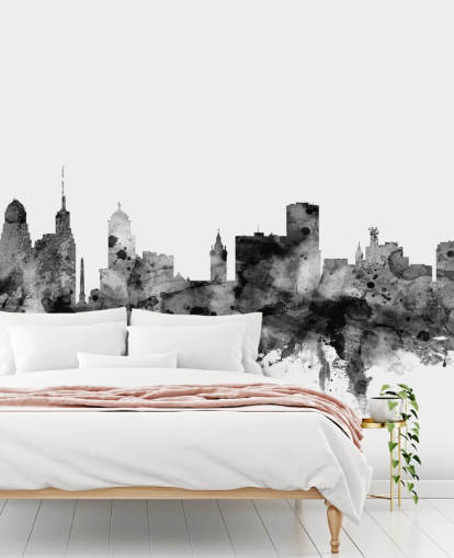 Peinture murale Buffalo, New York Skyline en noir et blanc