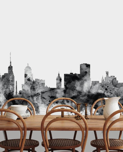 Buffalo, New York Skyline wall mural in black and white