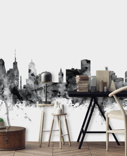 Buffalo, New York Skyline wall mural in black and white