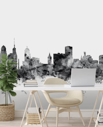 Poster murale Buffalo, New York Skyline in bianco e nero