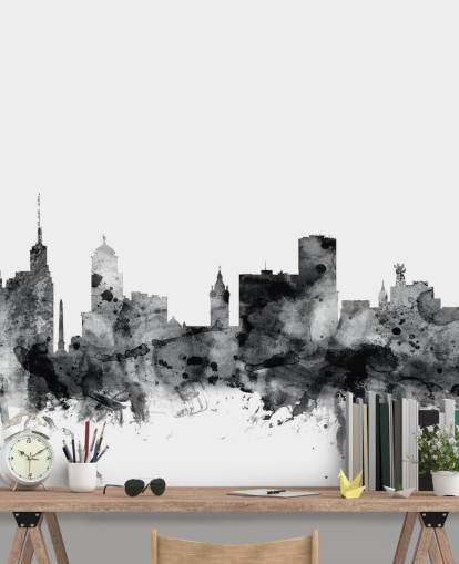 Mural de pared del horizonte de Buffalo, Nueva York, en blanco y negro