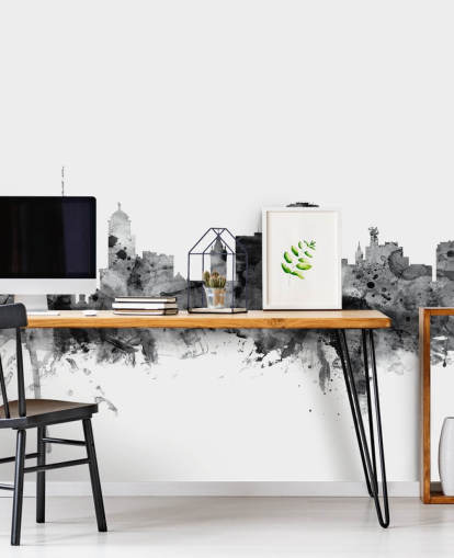 Mural de pared del horizonte de Buffalo, Nueva York, en blanco y negro