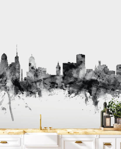 Buffalo, New York Skyline väggmålning i svartvitt