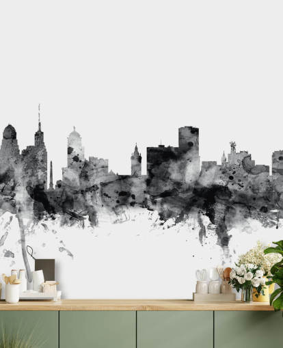 Buffalo, New York Skyline wall mural in black and white