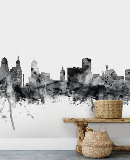 Mural de pared del horizonte de Buffalo, Nueva York, en blanco y negro Mural de pared del horizonte de Buffalo, Nueva York, en blanco y negro