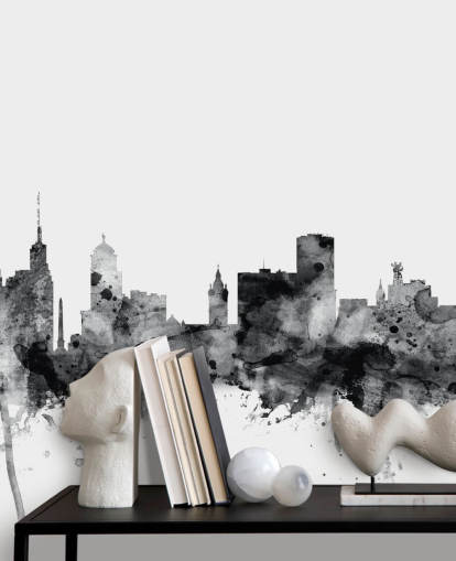 Buffalo, New York Skyline wall mural in black and white