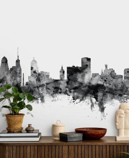 Buffalo, New York Skyline vægmaleri i sort og hvid