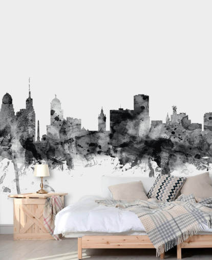 Buffalo, New York Skyline wall mural in black and white