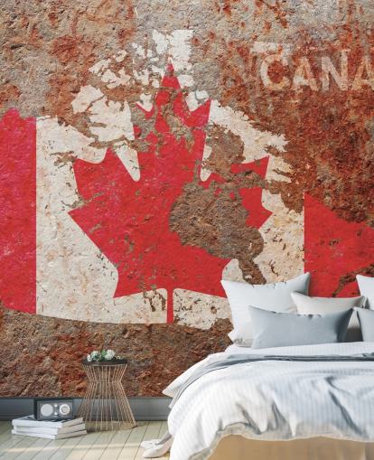 canadian flag on concrete wallpaper mural