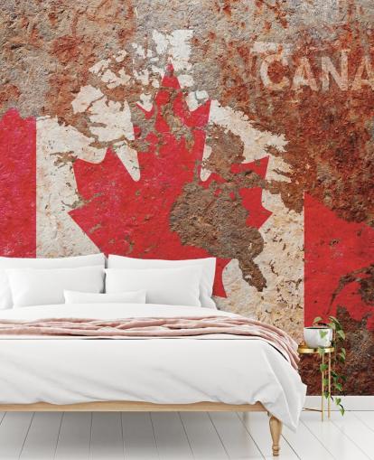 industrial canada flag wallpaper mural called Canadian Flag On Concrete for bedrooms, home offices and businesses