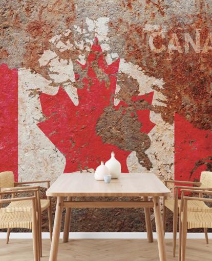 Carta da parati murale con bandiera canadese su cemento