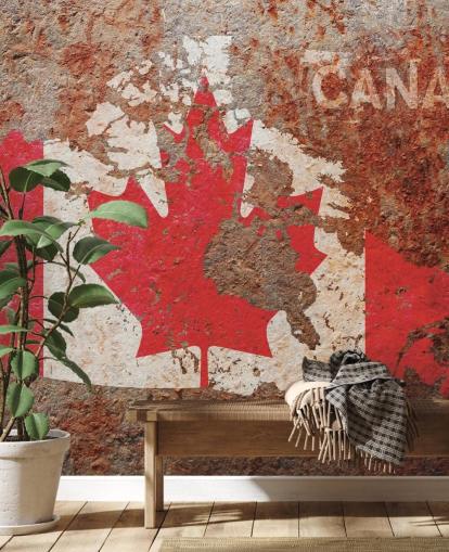 canadian flag on concrete wallpaper mural