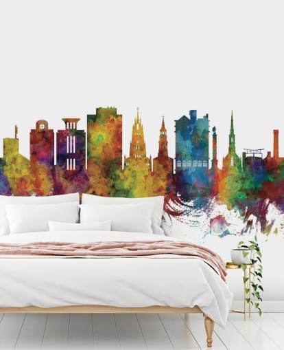 colorful Charleston, South Carolina Skyline Wall Mural