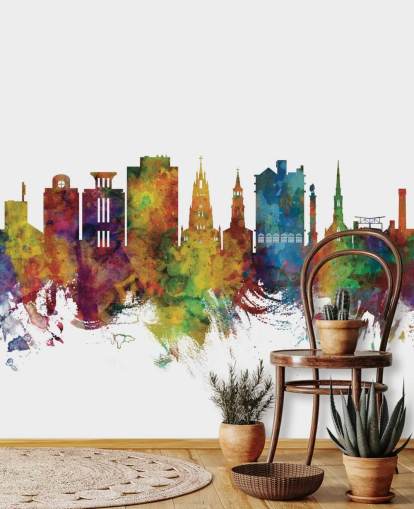 colourful Charleston, South Carolina Skyline Wall Mural