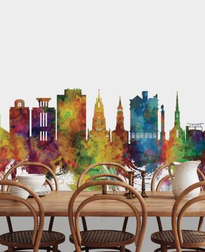 colorful Charleston, South Carolina Skyline Wall Mural colorful Charleston, South Carolina Skyline Wall Mural