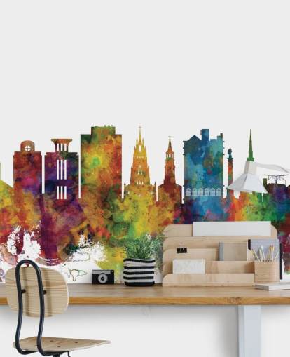 colorful Charleston, South Carolina Skyline Wall Mural colorful Charleston, South Carolina Skyline Wall Mural