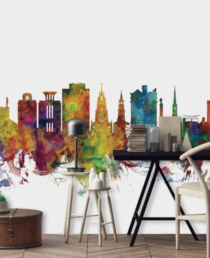 farbenfrohes Skyline-Wandbild von Charleston, South Carolina